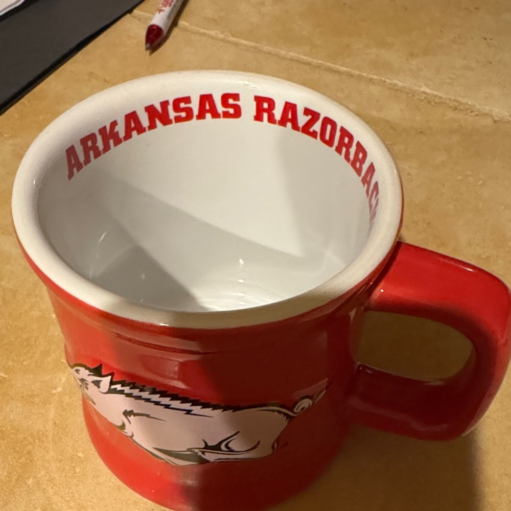 Red Ceramic Mug with Arkansas Razorback Design - Picture 2 of 2
